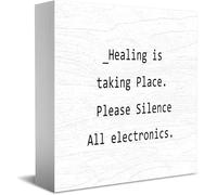 Feehiget Healing Is Taking Place Please Silence All Electronics Wood Box Sign Decor Desk Sign Rustic Home Shelf Wall Decoration Grad Gift 5 X 5 Inches