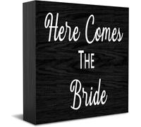 Feehiget Here Comes The Bride. Wood Box Sign Decor Desk Sign Rustic Home Shelf Wall Decoration Grad Gift 5 X 5 Inches