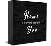 Feehiget Home Is Wherever I'M With You Wood Box Sign,Desk Decor For Home Office,Tabletop Shelf Decor,5X5 Inch