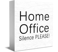 Feehiget Home Office Silence Please Home Office Decor Wooden Box Sign 5 X 5 Inch