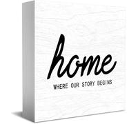 Feehiget Home Where Our Story Begins Decor Classic Wooden Box Sign, 5 X 5 Inch
