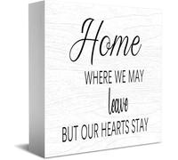 Feehiget Home Where We May Leave But Our Hearts Stay Home Office Decor Wooden Box Sign 5 X 5 Inch