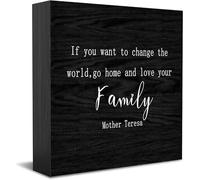 Feehiget If You Want To Change The World Go Home And Love Your Family Home Office Decor Wooden Box Sign, Decorative Positive Office Desk Accessories Wood Plaque Wood Table Sign 5 X 5 Inch