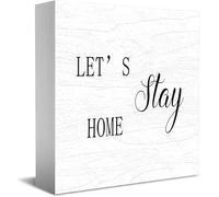 Feehiget Let'S Stay Home Home Office Decor Wooden Box Sign 5 X 5 Inch