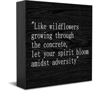 Feehiget Like Wildflowers Growing Through The Concrete,Let Your Spirit Bloom Amidst Adversity Wood Box Sign Decor Desk Sign Rustic Home Shelf Wall Decoration Grad Gift 5 X 5 Inches