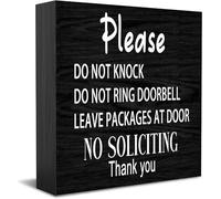 Feehiget No Soliciting Sign, Do Not Knock Or Ring Doorbell, Do Not Disturb Sign, Home Office Decor Wooden Box Sign, Decorative Positive Office Desk Accessories Wood Plaque Wood Table Sign 5 X 5 Inch