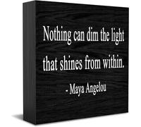 Feehiget Nothing Can Dim The Light That Shines From Within Wood Box Sign,Desk Decor For Home Office,Tabletop Shelf Decor,5X5 Inch, White 9