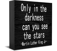 Feehiget Only In The Darkness Can You See The Stars Wood Box Sign,Desk Decor For Home Office,Tabletop Shelf Decor,5X5 Inch