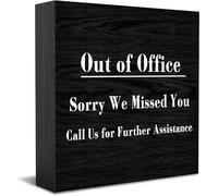 Feehiget Out Of Office Sorry We Missed You Call Us For Further Assistance Home Office Decor Wooden Box Sign, Decorative Positive Office Desk Accessories Wood Plaque Wood Table Sign 5 X 5 Inch