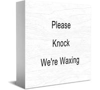 Feehiget Please Knock We'Re Waxing Decor Classic Wooden Box Sign, 5 X 5 Inch