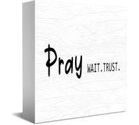 Feehiget Pray Wait Trust Decor Classic Wooden Box Sign, 5 X 5 Inch