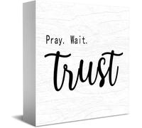 Feehiget Pray Wait Trust Home Office Decor Wooden Box Sign 5 X 5 Inch