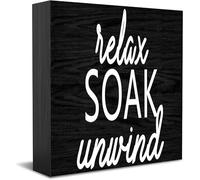 Feehiget Relax Soak Unwind Wood Box Sign Decor Desk Sign Rustic Home Shelf Wall Decoration Grad Gift 5 X 5 Inches