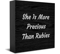 Feehiget She Is More Precious Than Rubies Wood Box Sign Decor Desk Sign Rustic Home Shelf Wall Decoration Grad Gift 5 X 5 Inches