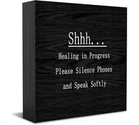 Feehiget Shhh Healing In Progress Please Silence Phones And Speak Softly Wooden Box Sign Decorative Funny Office Wood Box Sign Home Office Decor Sign For Shelf 5 X 5 Inches