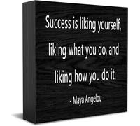 Feehiget Success Is Liking Yourself Wood Box Sign Decor Desk Sign Rustic Home Shelf Wall Decoration Grad Gift 5 X 5 Inches