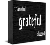 Feehiget Thankful Grateful Blessed Wood Box Sign,Desk Decor For Home Office,Tabletop Shelf Decor,5X5 Inch