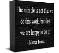 Feehiget The Miracle Is Not That We Do This Work, But That We Are Happy To Do It Wooden Box Sign Decorative Funny Office Wood Box Sign Home Office Decor Sign For Shelf 5 X 5 Inches