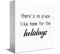 Feehiget There'S No Place Like Home For The Holidays Wood Box Sign Decor Desk Sign Rustic Home Shelf Wall Decoration Grad Gift 5 X 5 Inches