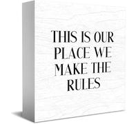 Feehiget This Is Our Place We Make The Rules Home Office Decor Wooden Box Sign 5 X 5 Inch