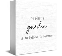 Feehiget To Plant A Garden Is To Believe In Tomorrow Wood Box Sign Decor Desk Sign Rustic Home Shelf Wall Decoration Grad Gift 5 X 5 Inches