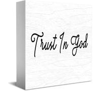 Feehiget Trust In God Wood Box Sign Decor Desk Sign Rustic Home Shelf Wall Decoration Grad Gift 5 X 5 Inches