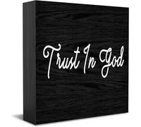 Feehiget Trust In God Wood Box Sign,Desk Decor For Home Office,Tabletop Shelf Decor,5X5 Inch