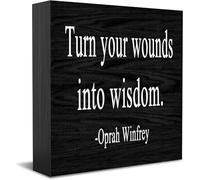 Feehiget Turn Your Wounds Into Wisdom Wood Box Sign,Desk Decor For Home Office,Tabletop Shelf Decor,5X5 Inch