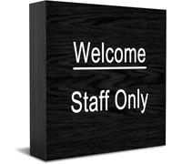 Feehiget Welcome Staff Only Wood Box Sign,Desk Decor For Home Office,Tabletop Shelf Decor,5X5 Inch