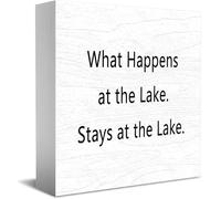Feehiget What Happens At The Lake Stays At The Lake Home Office Decor Wooden Box Sign 5 X 5 Inch