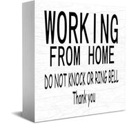 Feehiget Working From Home Sign, Do Not Knock Or Ring Bell, Thank You Decor Classic Wooden Box Sign, 5 X 5 Inch