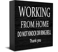 Feehiget Working From Home Sign, Do Not Knock Or Ring Bell, Thank You Home Office Decor Wooden Box Sign, Decorative Positive Office Desk Accessories Wood Plaque Wood Table Sign 5 X 5 Inch