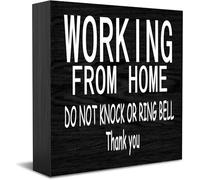 Feehiget Working From Home Sign, Do Not Knock Or Ring Bell Wood Box Sign,Desk Decor For Home Office,Tabletop Shelf Decor,5X5 Inch