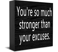 Feehiget You'Re So Much Stronger Than Your Excuses Wood Box Sign Decor Desk Sign Rustic Home Shelf Wall Decoration Grad Gift 5 X 5 Inches