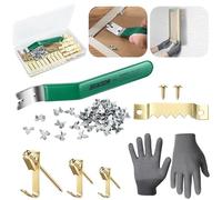 Feekoon 193 Pcs Picture Hanging Kit, Glazier Point Driver with 100 Push Points, 20 30 50 lb Frame Hooks, Sawtooth Hangers, Work Gloves, Storage Box, Picture Hanging Kit for Photos Frame Clock Artwork