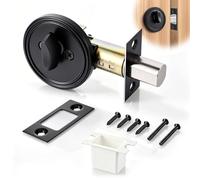 Feekoon Keyless Single Sided Deadbolt Lock, Round Interior Thumb Turn Door Lock, Unkeyed Deadbolt with Adjustable Latch & Adapter, Matte Black, for Front Entry, Patio & Garage Doors(Single Plate)