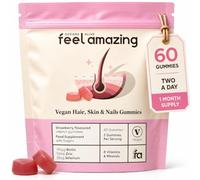 Feel Amazing Vegan & Halal Hair Skin & Nails Gummies - Biotin, Zinc, C 60 | Vegan & Halal strawberry gummies with biotin, zinc, selenium & vitamin C - support normal hair, skin, nails & collagen
