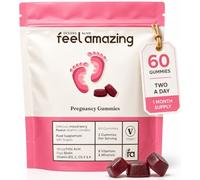 Feel Amazing Vegan Pregnancy Gummies - Folic Acid, Vitamin D & Zinc, 60 | Vegan raspberry pregnancy gummies with 400mcg folic acid, vitamin D, B12, biotin & zinc - pre-conception & maternal support