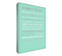 Feel Good Art 16 x 12-inch A3 Medium Modern Typographic Hubby's Rules Thick Box Canvas, Mint Green