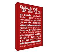Feel Good Art HPLF1216-01IT Modern Typographic Style Canvas Wall Art Picture with Text Rules for a Happy Life 30 x 40 cm red