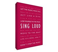 Feel Good Art SL1624-05 24 x 16-inch A2 1-Piece Large Sing Loud Modern Typographic Thick Box Canvas , Pinky Red