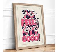 Feel Good Dogs Retro Framed Wall Art Print A1 Oak
