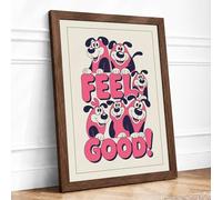 Feel Good Dogs Retro Framed Wall Art Print A4 Walnut