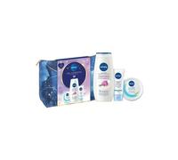 Feel Gorgeous Cosmetic Skincare 4PC Gift Set Bag (Cashmere & Cottonseed Oil Shower Cream 250ml, Nivea Refreshing 24H Moisture Day Cream SPF 15 50ml,