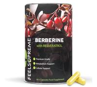 Feel Supreme Berberine with Resveratrol Capsules - High Potency Berberine Supplement for Blood Sugar Cholesterol Metabolism & Immune Support - Antioxidant Resveratrol Supplement - 60 Capsules