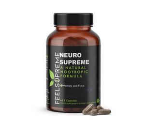 Feel Supreme - Neuro Supreme - Nootropics Brain Supplements with Ashwagandha - Focus Supplement, Aids with Memory and Energy Boost - with Vitamin B12, Folic Acid, Vitamin B5 and More - 60 Capsules