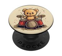Feel the Beat with this Rocking Teddy Bear Drummer PopSockets Adhesive PopGrip