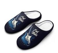Feel The Blues Music Guitar Mens Slipper Slip On Winter Warm House Slippers Shoes Indoor Outdoor