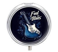 Feel The Blues Music Guitar Round Pill Box Organiser 3 Compartment Medicine Case