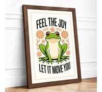 Feel The Joy Retro Framed Wall Art Print A2 (59.4×42cm) Walnut, Wall Decor for Living Room, Bedroom, Office & Home, Ready to Hang, Art Gift